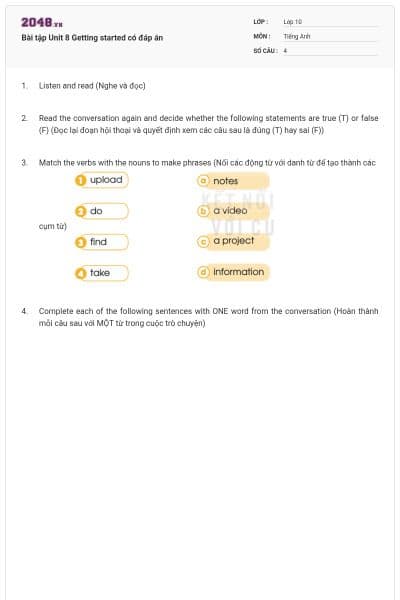 Bài tập Unit 8 Getting started có đáp án