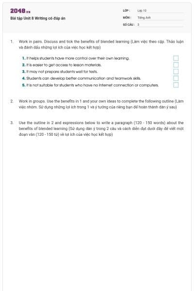 Bài tập Unit 8 Writing có đáp án