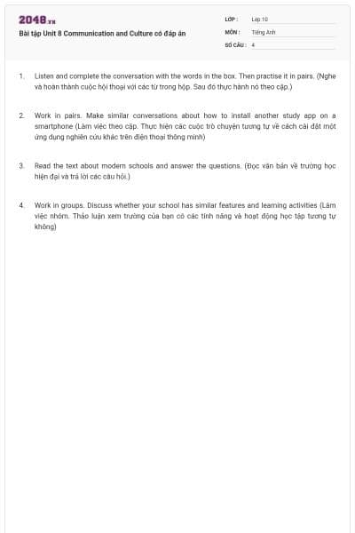 Bài tập Unit 8 Communication and Culture có đáp án