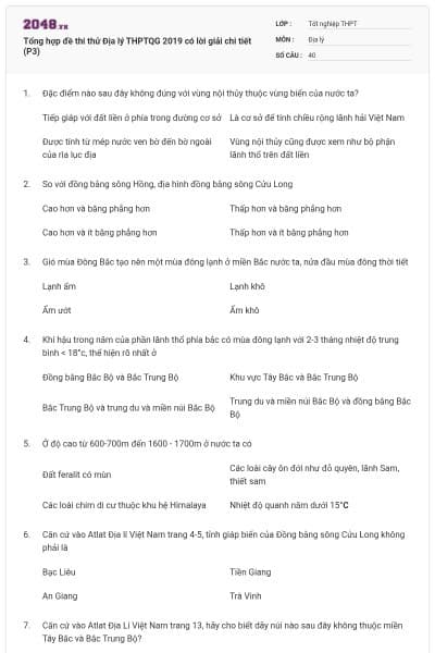 Tổng hợp đề thi thử Địa lý THPTQG 2019 có lời giải chi tiết (P3)