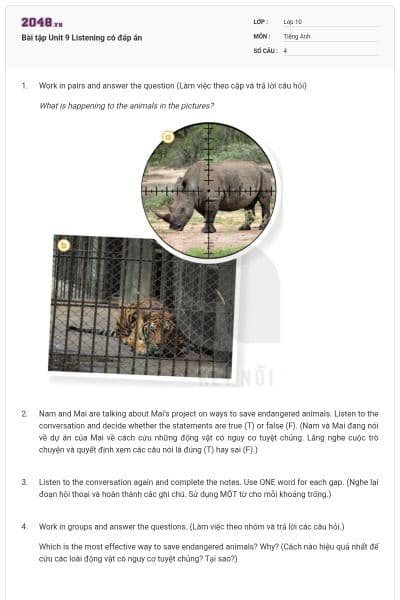 Bài tập Unit 9 Listening có đáp án