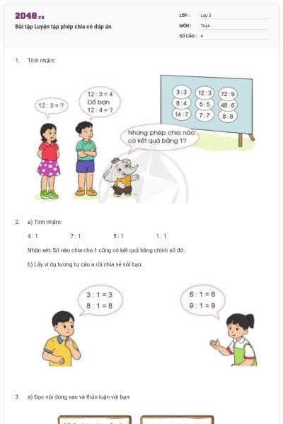 Bài tập Luyện tập phép chia có đáp án