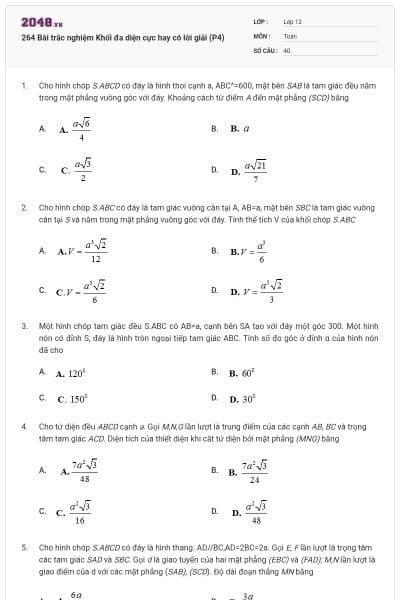 264 Bài trắc nghiệm Khối đa diện cực hay có lời giải (P4)