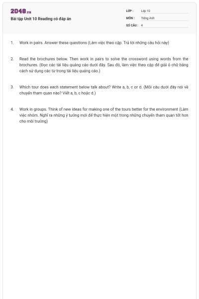 Bài tập Unit 10 Reading có đáp án