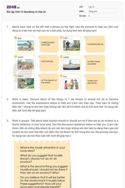 Bài tập Unit 10 Speaking có đáp án