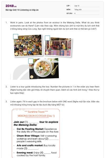 Bài tập Unit 10 Listening có đáp án