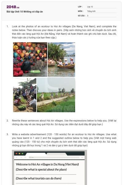 Bài tập Unit 10 Writing có đáp án