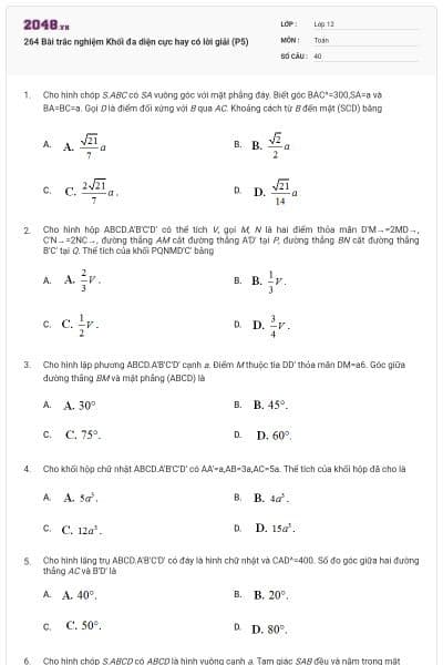 264 Bài trắc nghiệm Khối đa diện cực hay có lời giải (P5)
