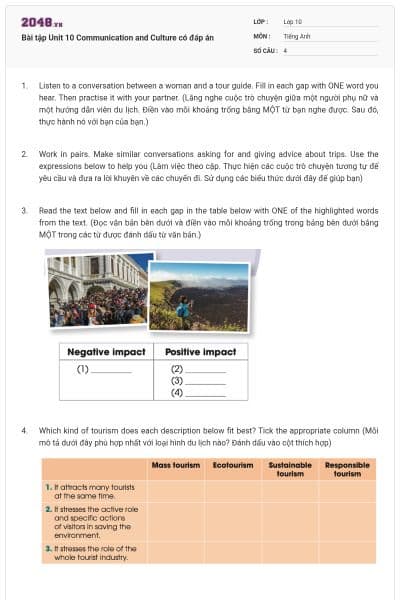 Bài tập Unit 10 Communication and Culture có đáp án