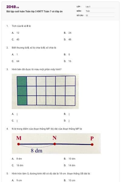 Bài tập cuối tuần Toán lớp 3 KNTT Tuần 7 có đáp án