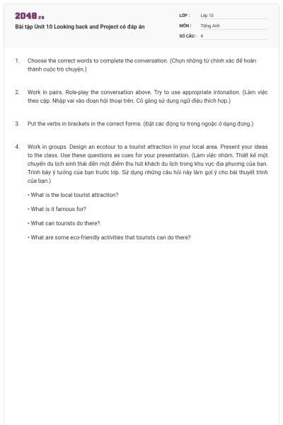 Bài tập Unit 10 Looking back and Project có đáp án