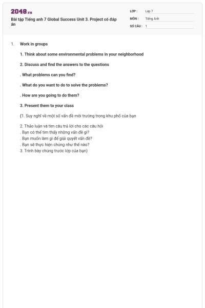 Bài tập Tiếng anh 7 Global Success Unit 3. Project có đáp án