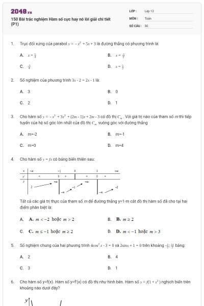 150 Bài trắc nghiệm Hàm số cực hay nó lời giải chi tiết (P1)