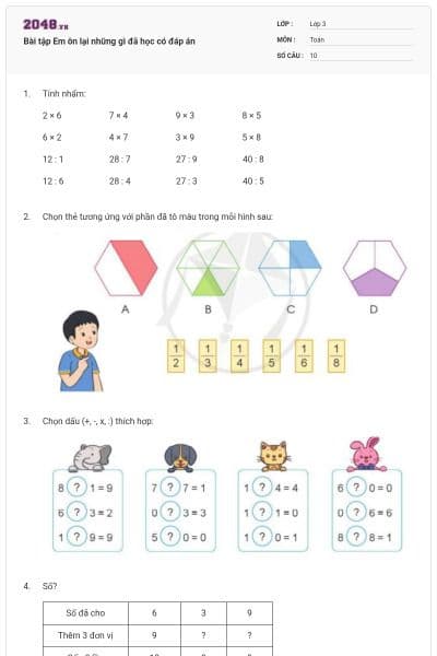 Bài tập Em ôn lại những gì đã học có đáp án