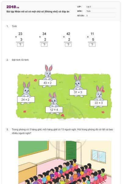 Bài tập Nhân với số có một chữ số (Không nhớ) có đáp án