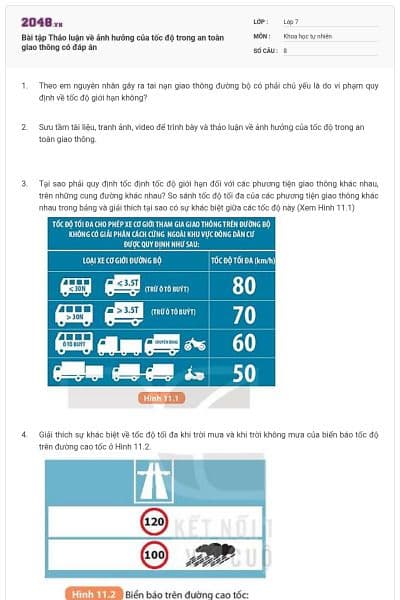 Bài tập Thảo luận về ảnh hưởng của tốc độ trong an toàn giao thông có đáp án