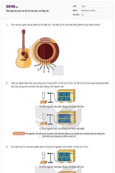 Bài tập Độ cao và độ to của âm có đáp án