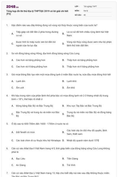 Tổng hợp đề thi thử Địa lý THPTQG 2019 có lời giải chi tiết (P3)