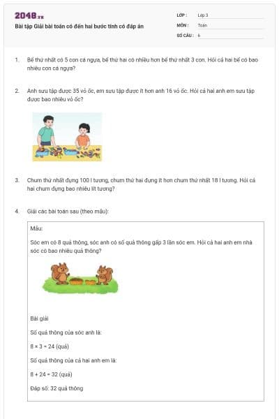 Bài tập Giải bài toán có đến hai bước tính có đáp án