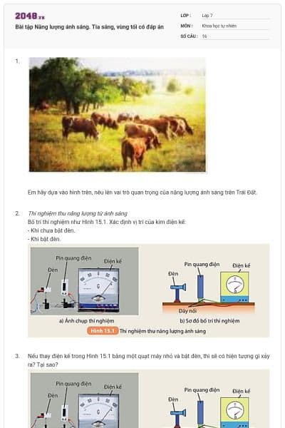 Bài tập Năng lượng ánh sáng. Tia sáng, vùng tối có đáp án