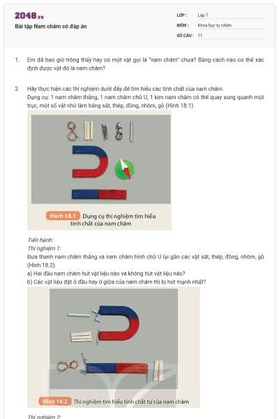 Bài tập Nam châm có đáp án