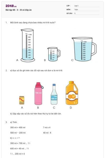 Bài tập Mi - li - lít có đáp án