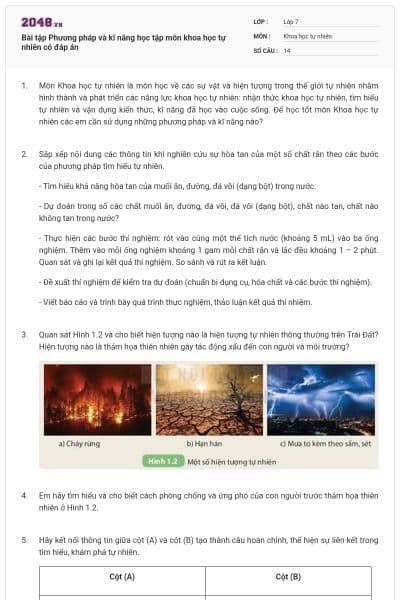 Bài tập Phương pháp và kĩ năng học tập môn khoa học tự nhiên có đáp án