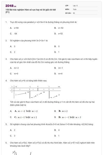 150 Bài trắc nghiệm Hàm số cực hay nó lời giải chi tiết (P1)