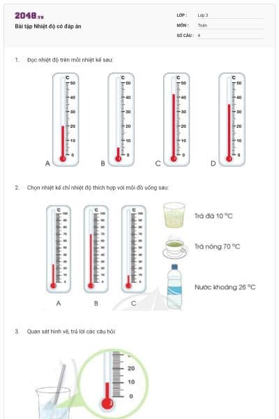 Bài tập Nhiệt độ có đáp án