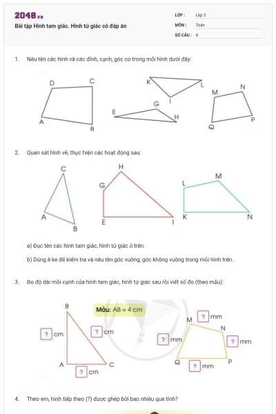 Bài tập Hình tam giác. Hình tứ giác có đáp án