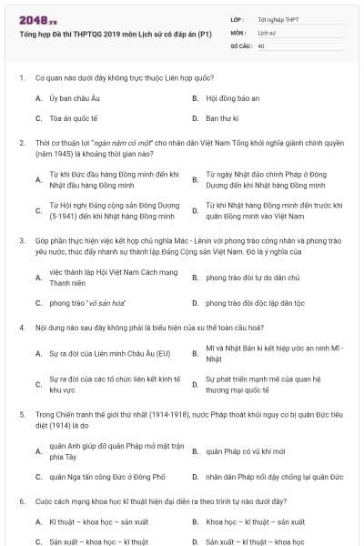 Tổng hợp Đề thi THPTQG 2019 môn Lịch sử có đáp án (P1)