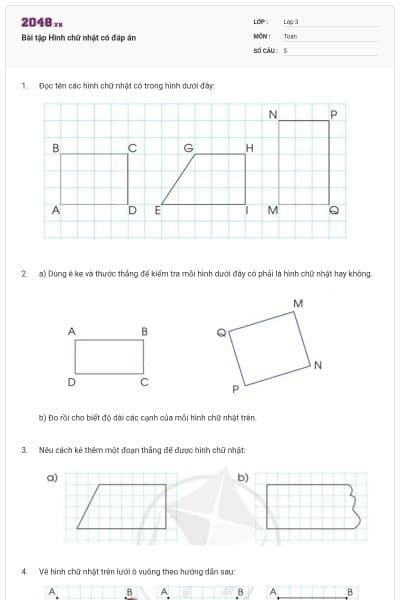 Bài tập Hình chữ nhật có đáp án