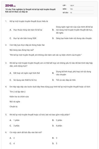 10 câu Trắc nghiệm Lý thuyết về kể lại một truyền thuyết Kết nối tri thức có đáp án
