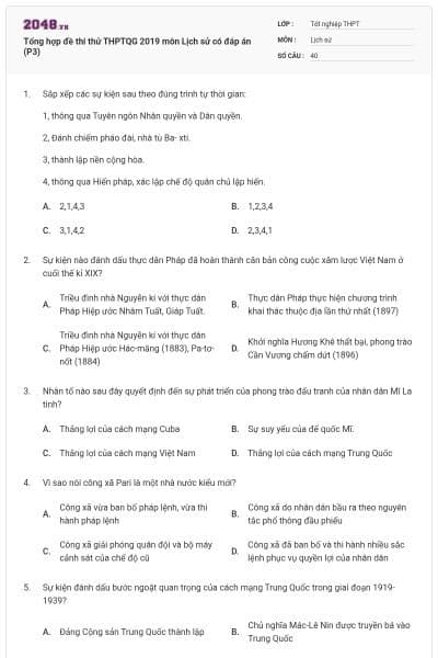 Tổng hợp đề thi thử THPTQG 2019 môn Lịch sử có đáp án (P3)