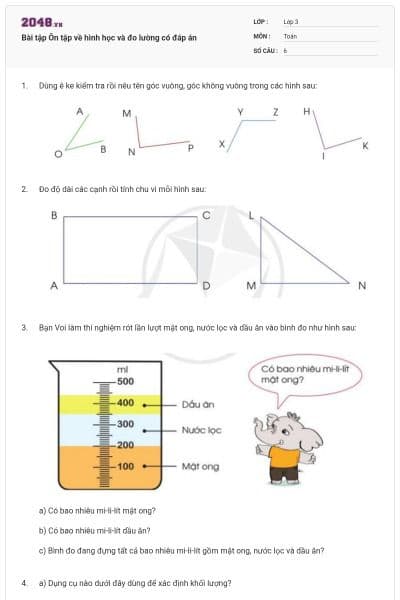 Bài tập Ôn tập về hình học và đo lường có đáp án