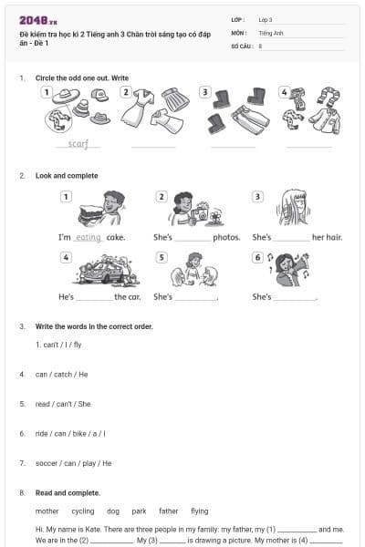 Đề kiểm tra học kì 2 Tiếng anh 3 Chân trời sáng tạo có đáp án - Đề 1
