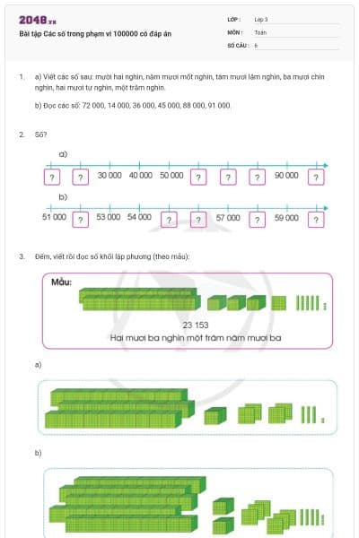 Bài tập Các số trong phạm vi 100000 có đáp án