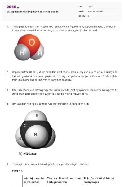 Bài tập Hóa trị và công thức hóa học có đáp án