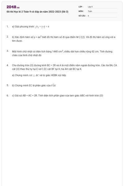Đề thi Học kì 2 Toán 9 có đáp án năm 2022-2023 (Đề 3)