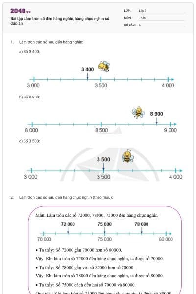 Bài tập Làm tròn số đến hàng nghìn, hàng chục nghìn có đáp án