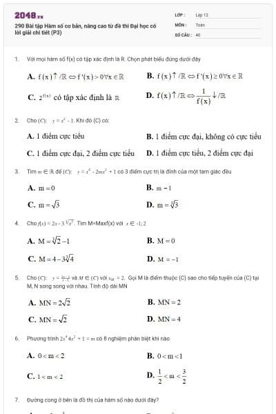290 Bài tập Hàm số cơ bản, nâng cao từ đề thi Đại học có lời giải chi tiết (P3)