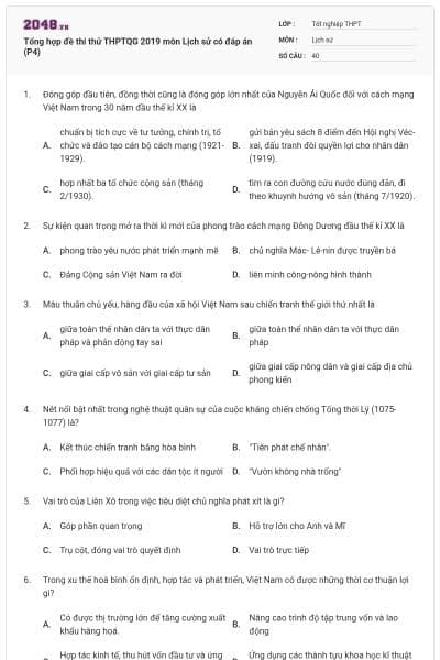 Tổng hợp đề thi thử THPTQG 2019 môn Lịch sử có đáp án (P4)
