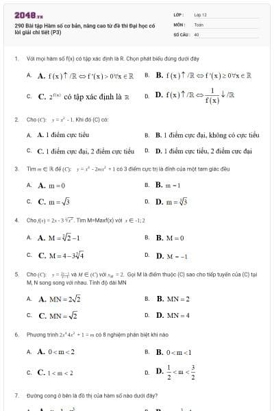 290 Bài tập Hàm số cơ bản, nâng cao từ đề thi Đại học có lời giải chi tiết (P3)