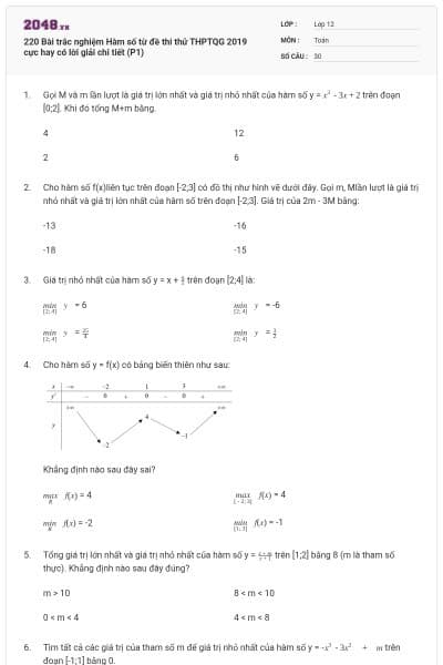 220 Bài trắc nghiệm Hàm số từ đề thi thử THPTQG 2019 cực hay có lời giải chi tiết (P1)