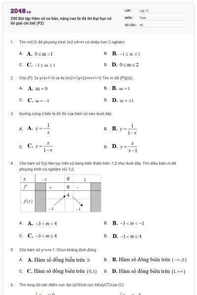 290 Bài tập Hàm số cơ bản, nâng cao từ đề thi Đại học có lời giải chi tiết (P2)
