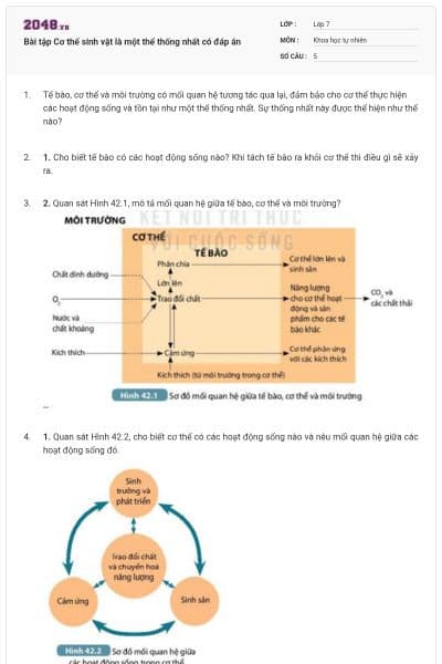 Bài tập Cơ thể sinh vật là một thể thống nhất có đáp án