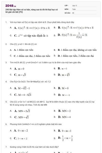290 Bài tập Hàm số cơ bản, nâng cao từ đề thi Đại học có lời giải chi tiết (P3)