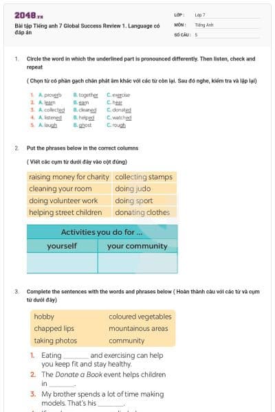 Bài tập Tiếng anh 7 Global Success Review 1. Language có đáp án
