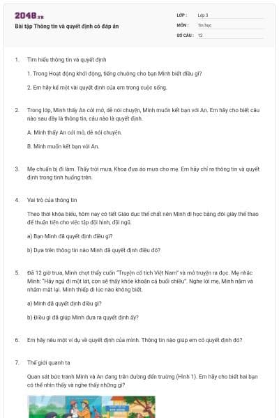 Bài tập Thông tin và quyết định có đáp án