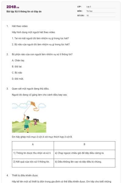 Bài tập Xử lí thông tin có đáp án